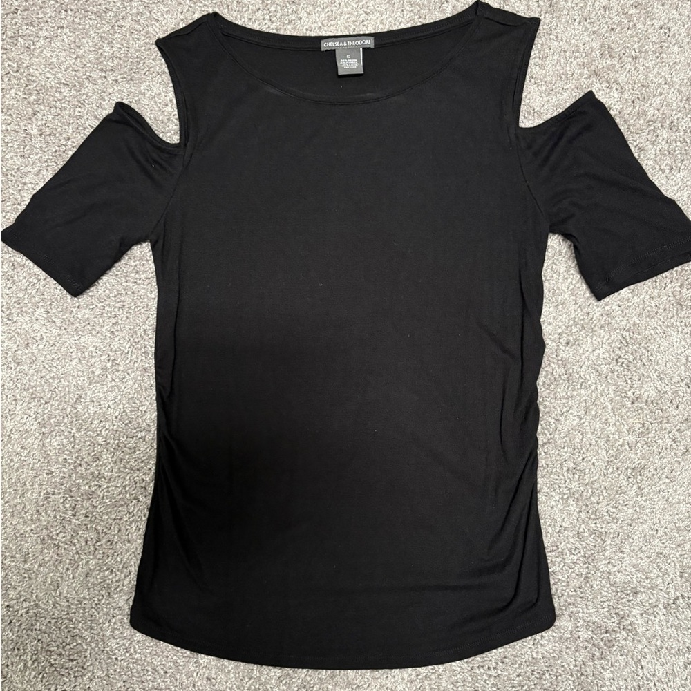 Chelsea & Theodore Black Cold Shoulder Top